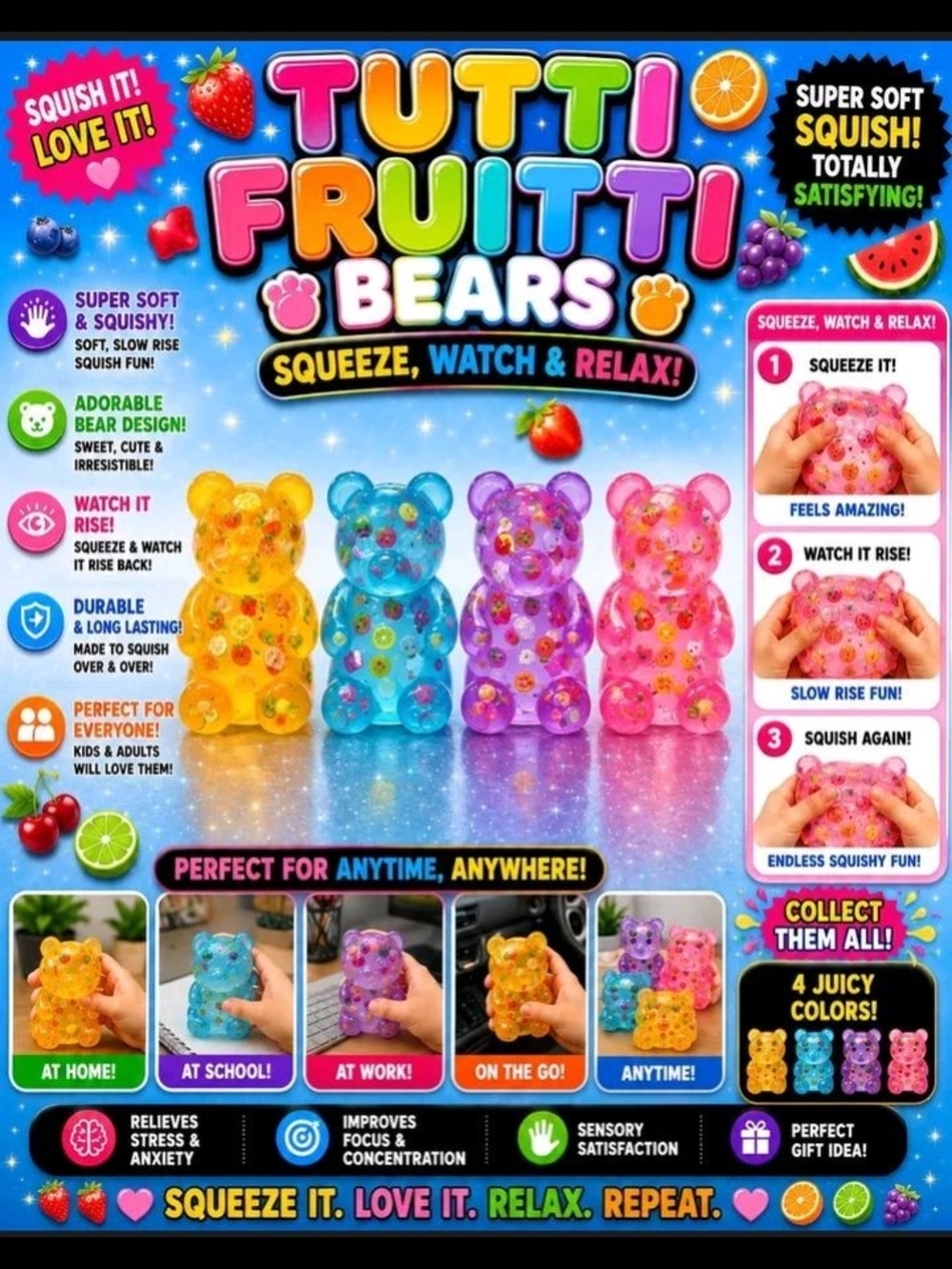 Squishy Toy Gummy Bear- Pink)